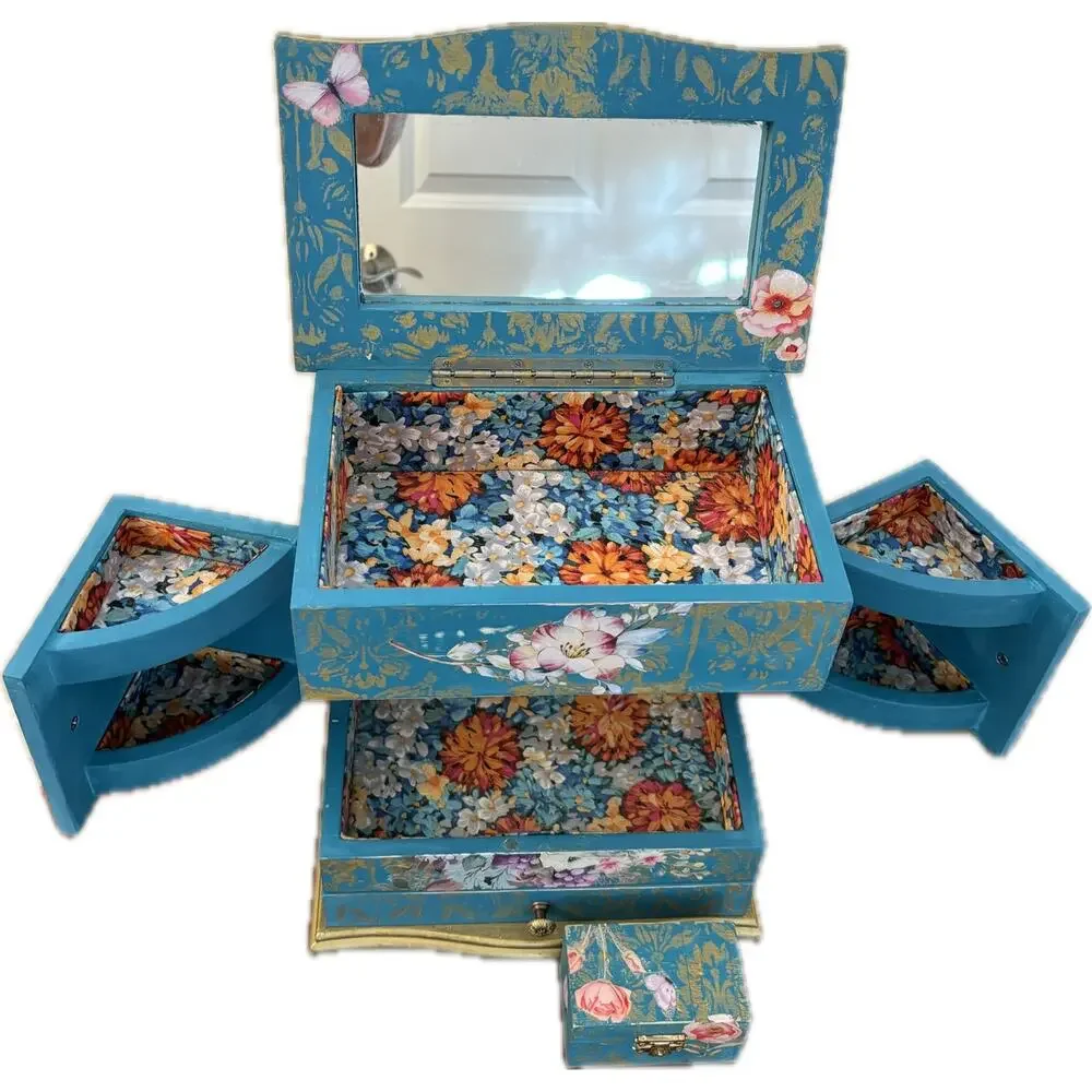 Upcycled Vintage Wooden Jewelry Box with Bonus Trinket Box